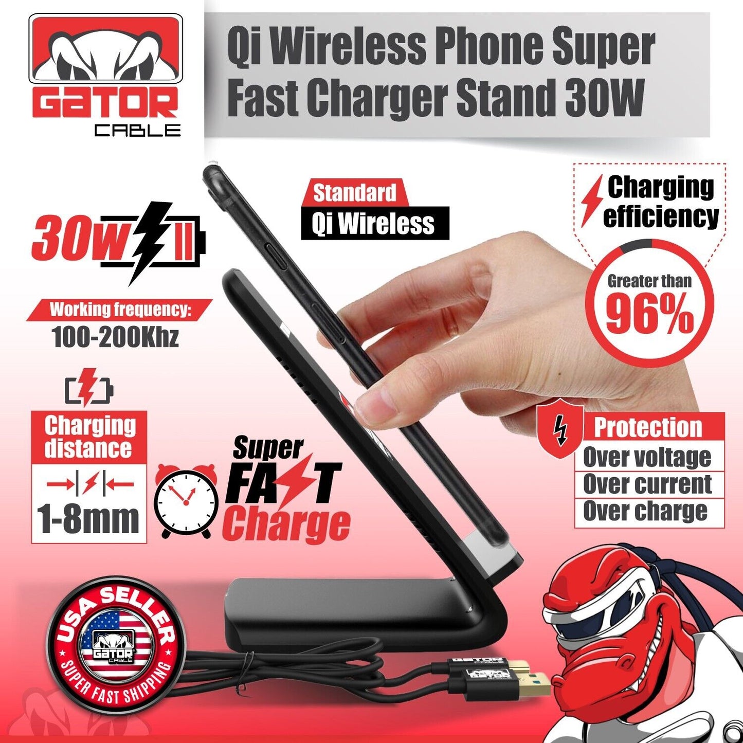 30W Wireless Phone Charger Stand Pad Fast Charge for Samsung iPhone LG Universal