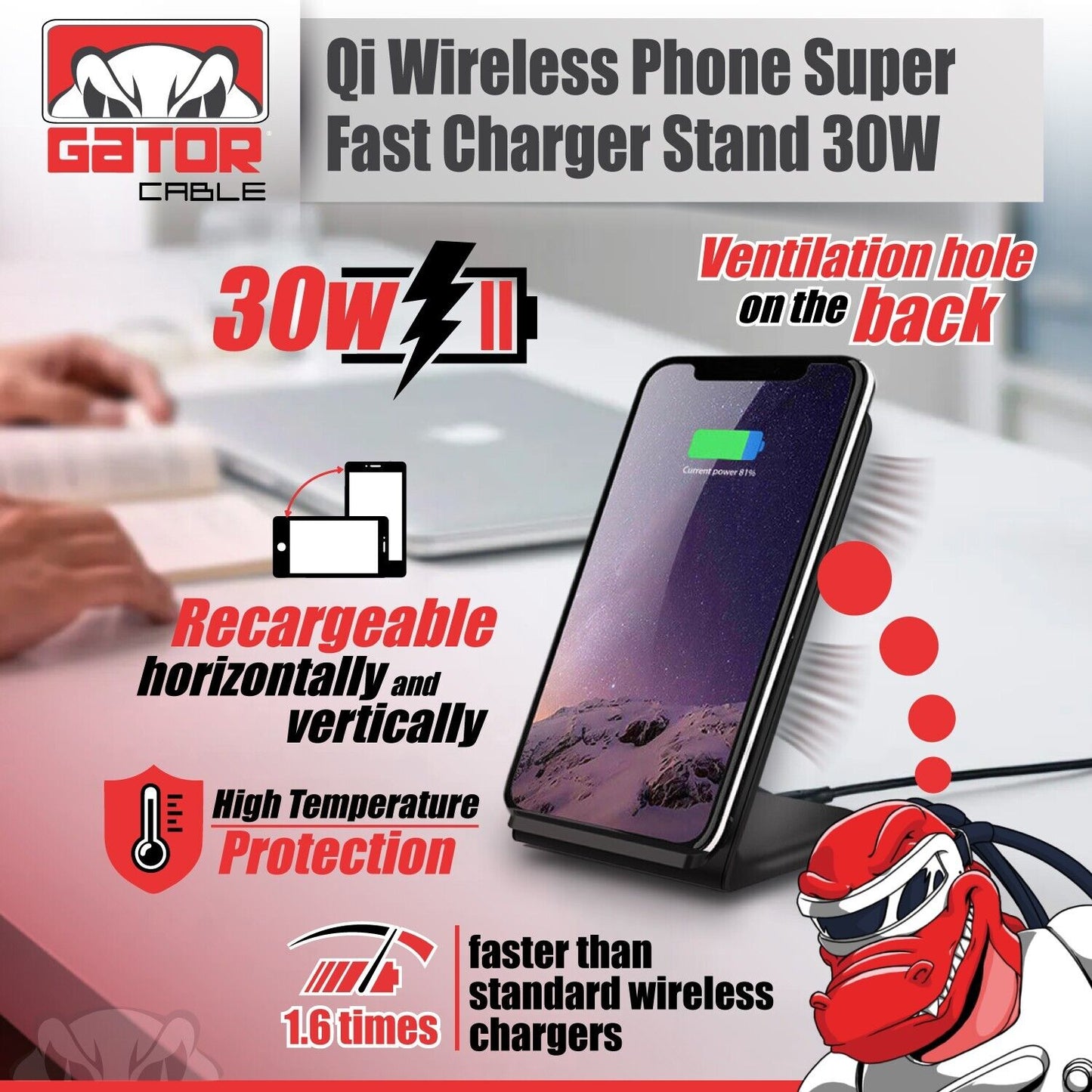 30W Wireless Phone Charger Stand Pad Fast Charge for Samsung iPhone LG Universal