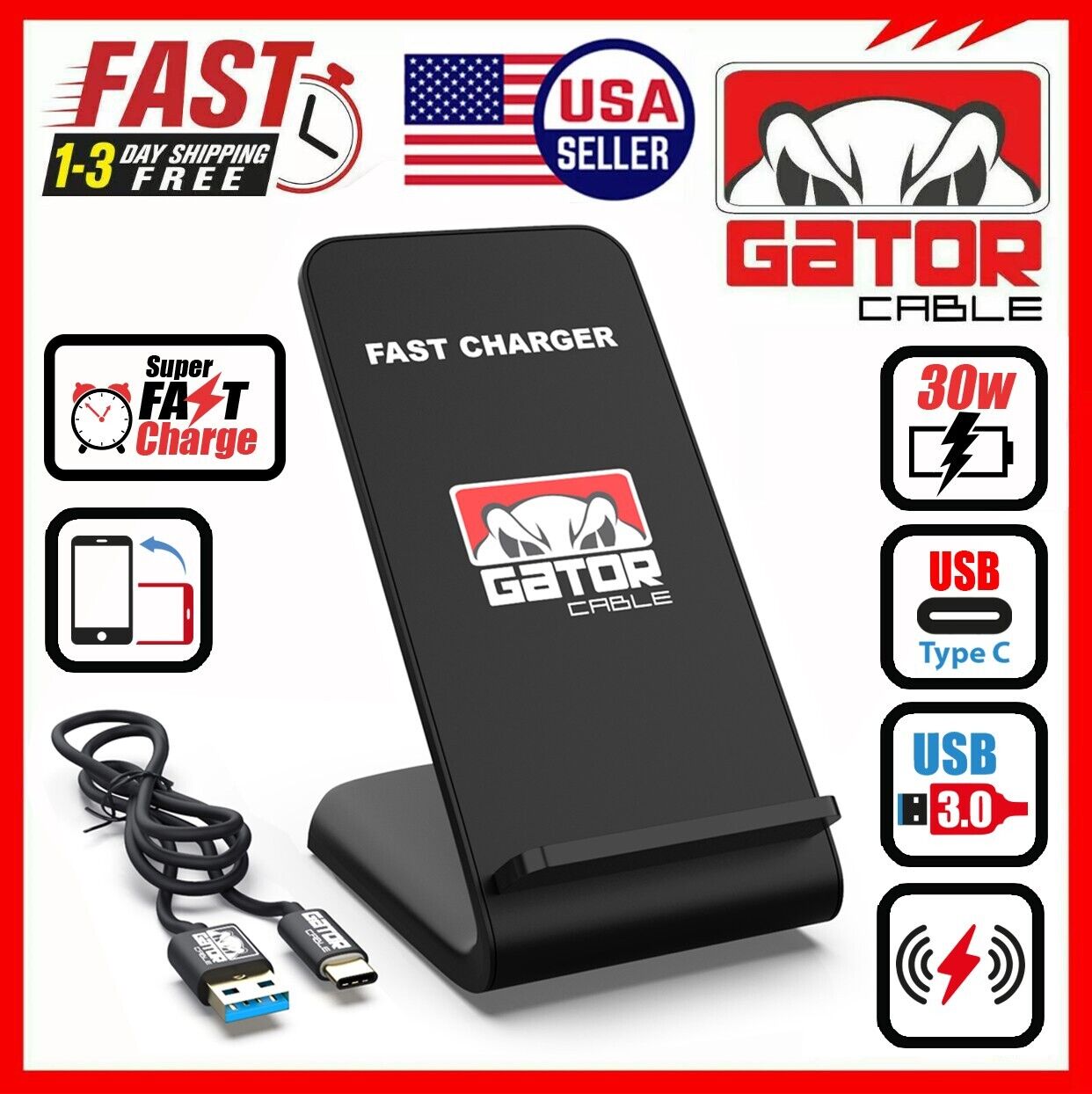 30W Wireless Phone Charger Stand Pad Fast Charge for Samsung iPhone LG Universal