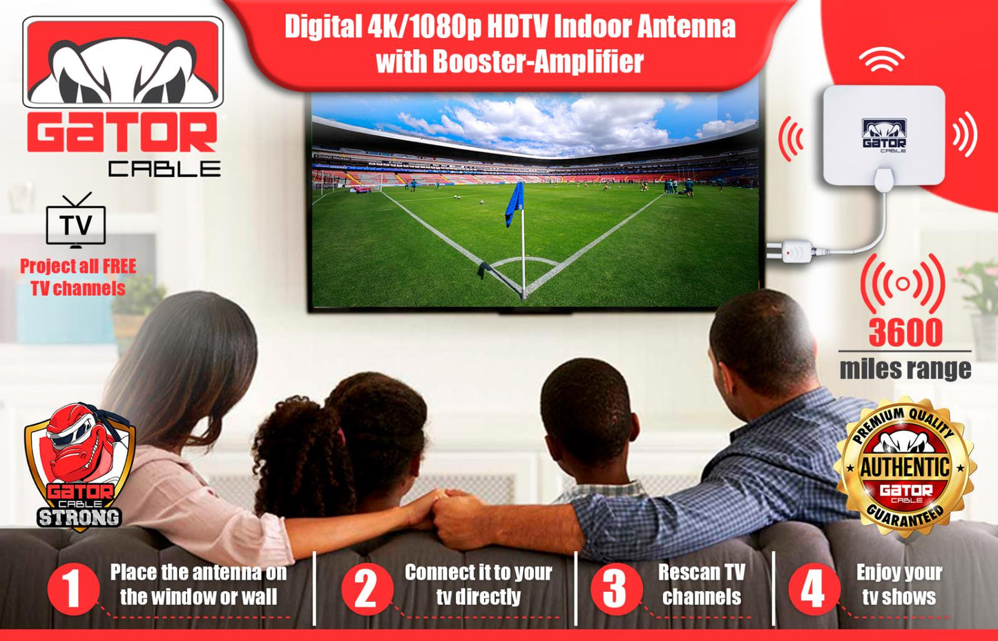 Digital TV Antenna HDTV 4K 1080p Indoor Amplifier 3600 Miles Long Signal Range