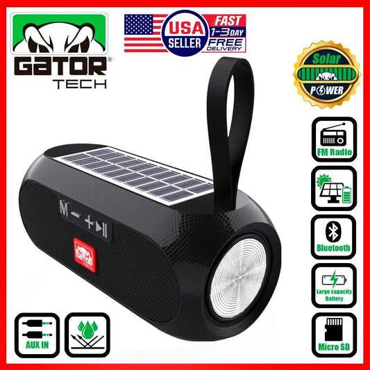 Solar Power Bluetooth Wireless Portable Speaker Stereo Bass USB SD FM Radio LOUD