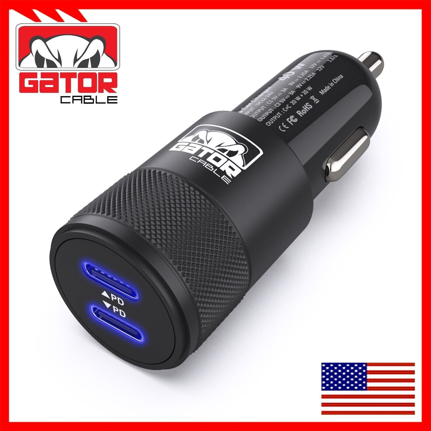 USB-C PD Car Charger 40W 3.1A Fast Charge Dual 2 Port Adapter for Samsung iPhone