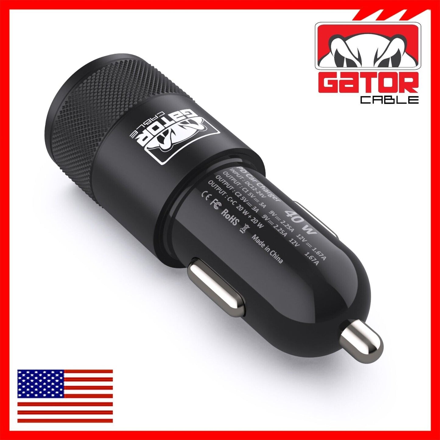 USB-C PD Car Charger 40W 3.1A Fast Charge Dual 2 Port Adapter for Samsung iPhone