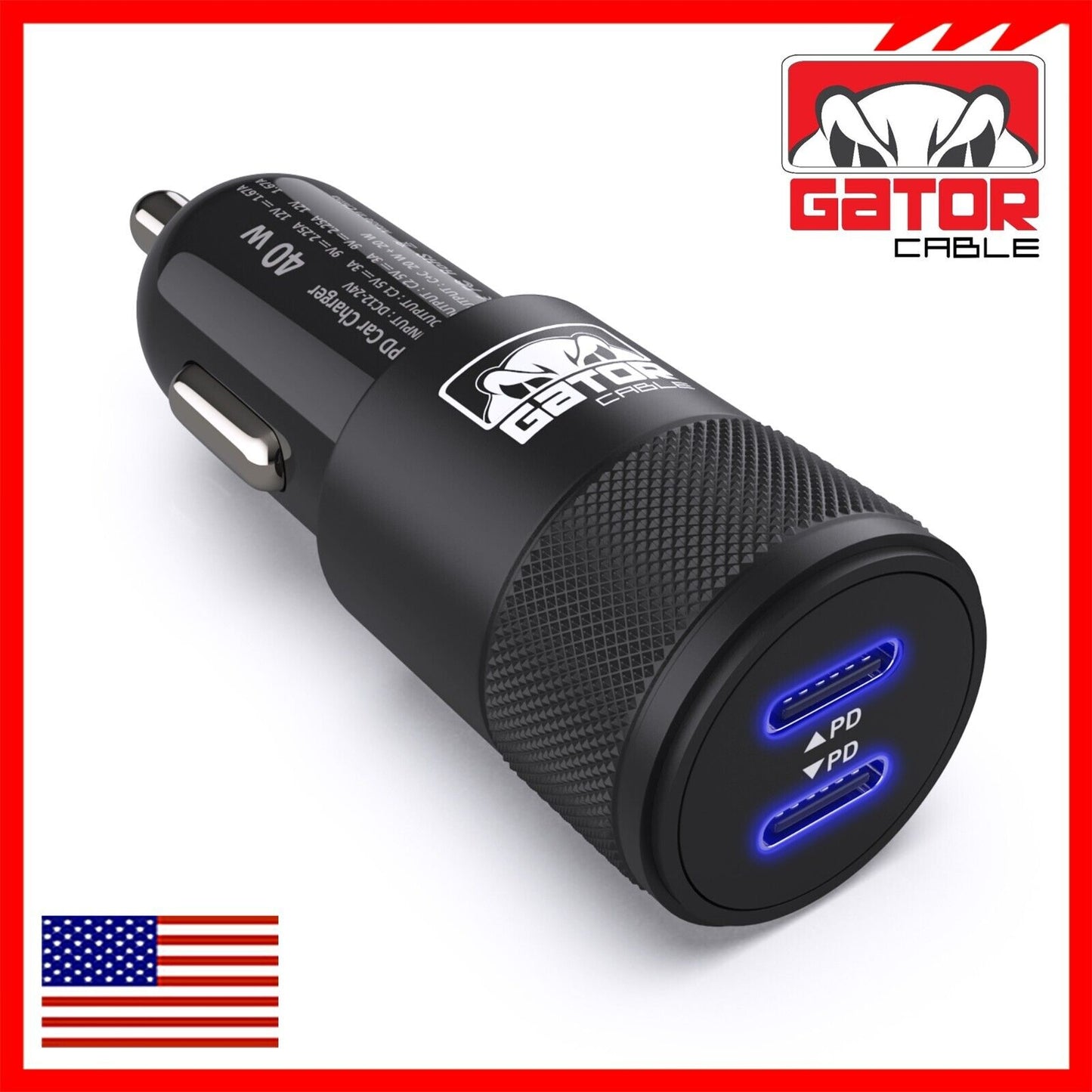 USB-C PD Car Charger 40W 3.1A Fast Charge Dual 2 Port Adapter for Samsung iPhone