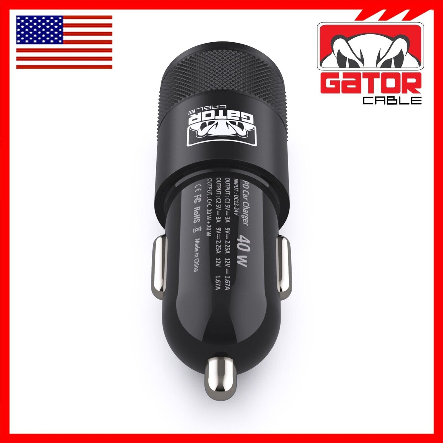 USB-C PD Car Charger 40W 3.1A Fast Charge Dual 2 Port Adapter for Samsung iPhone