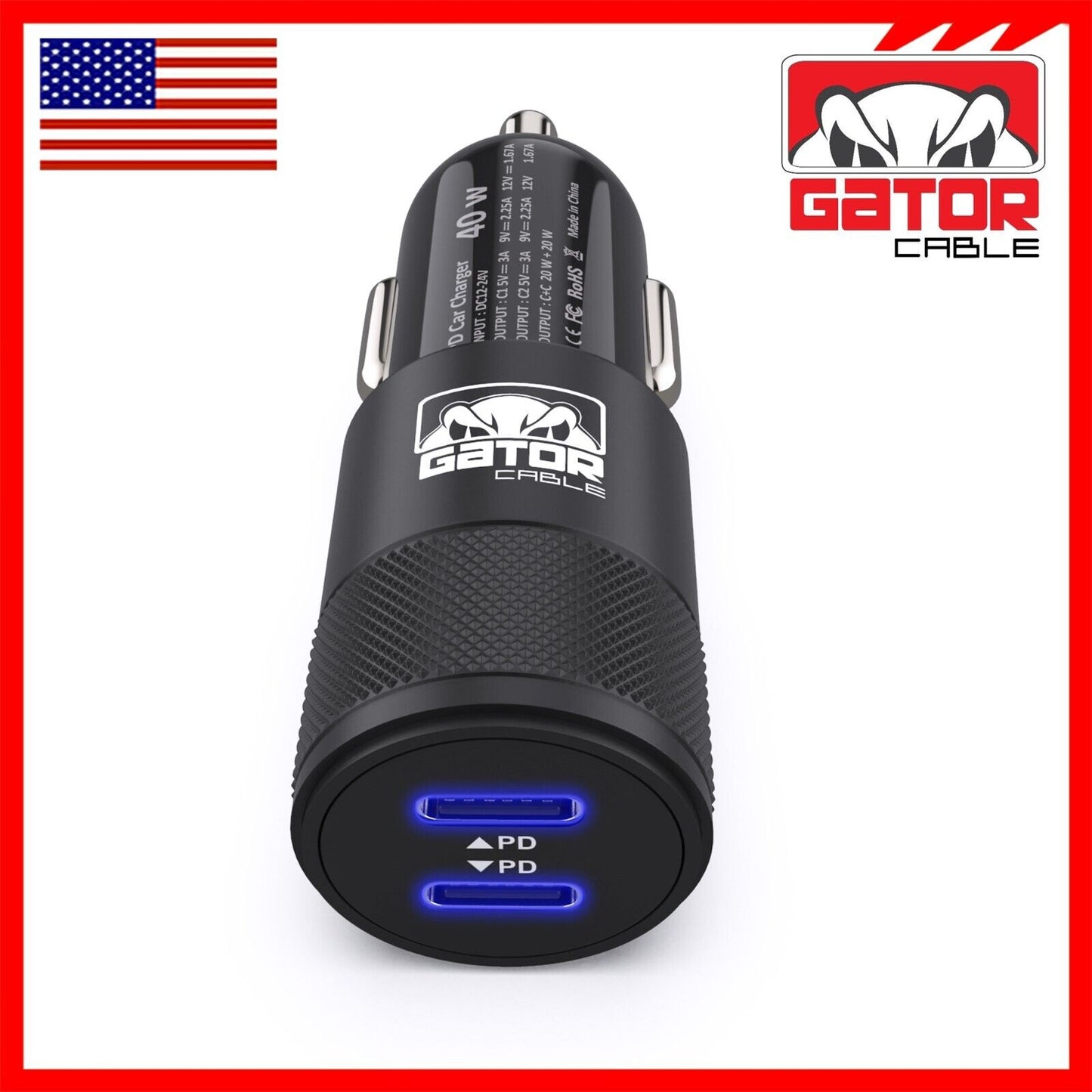 USB-C PD Car Charger 40W 3.1A Fast Charge Dual 2 Port Adapter for Samsung iPhone