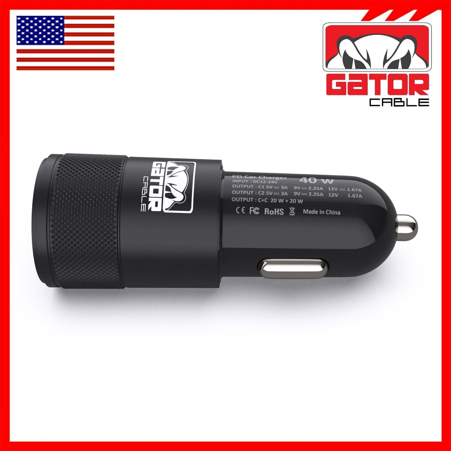 USB-C PD Car Charger 40W 3.1A Fast Charge Dual 2 Port Adapter for Samsung iPhone