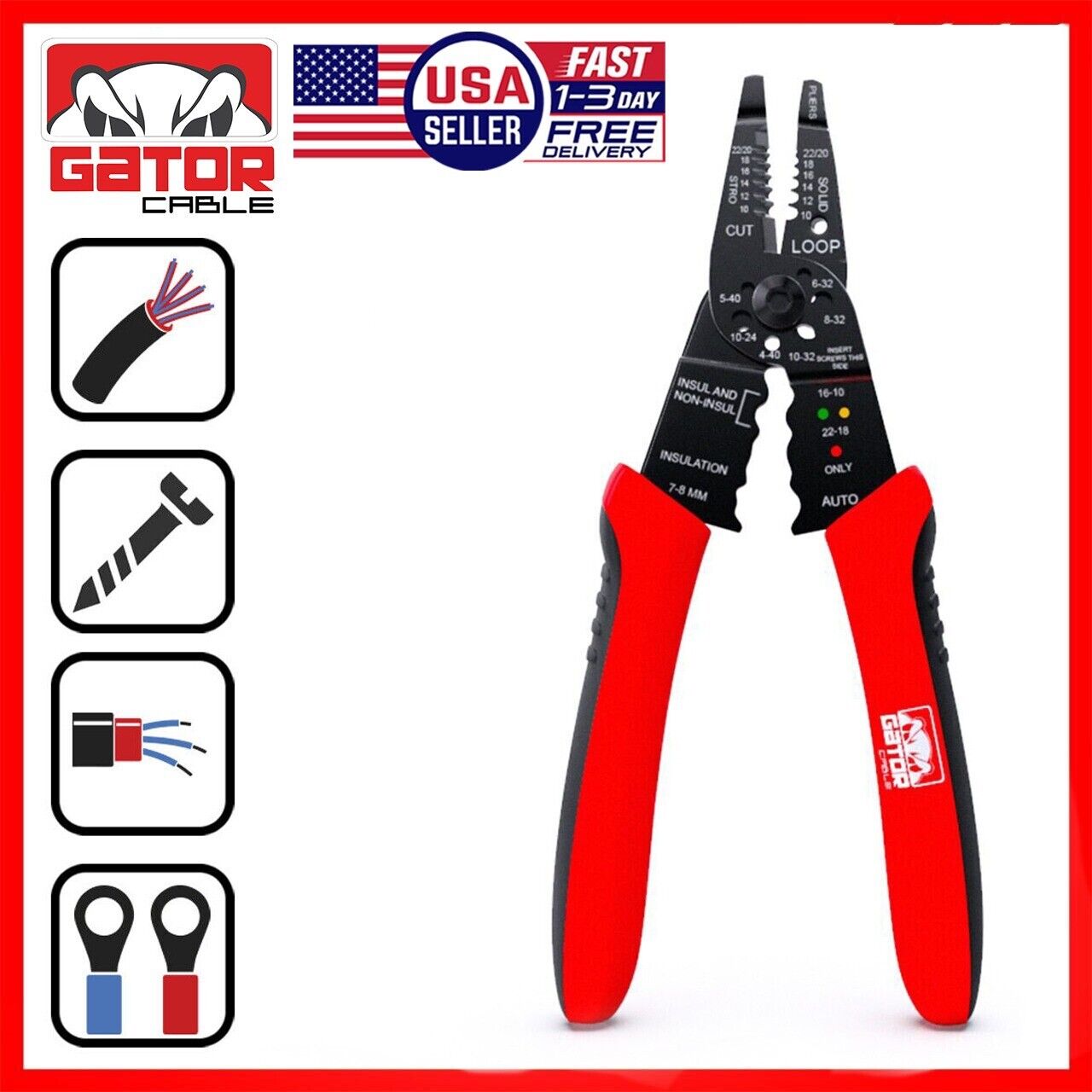 Wire Cable Screws Stripper Cutter Crimper Shearer Snipper Pliers Grip Multi-Tool