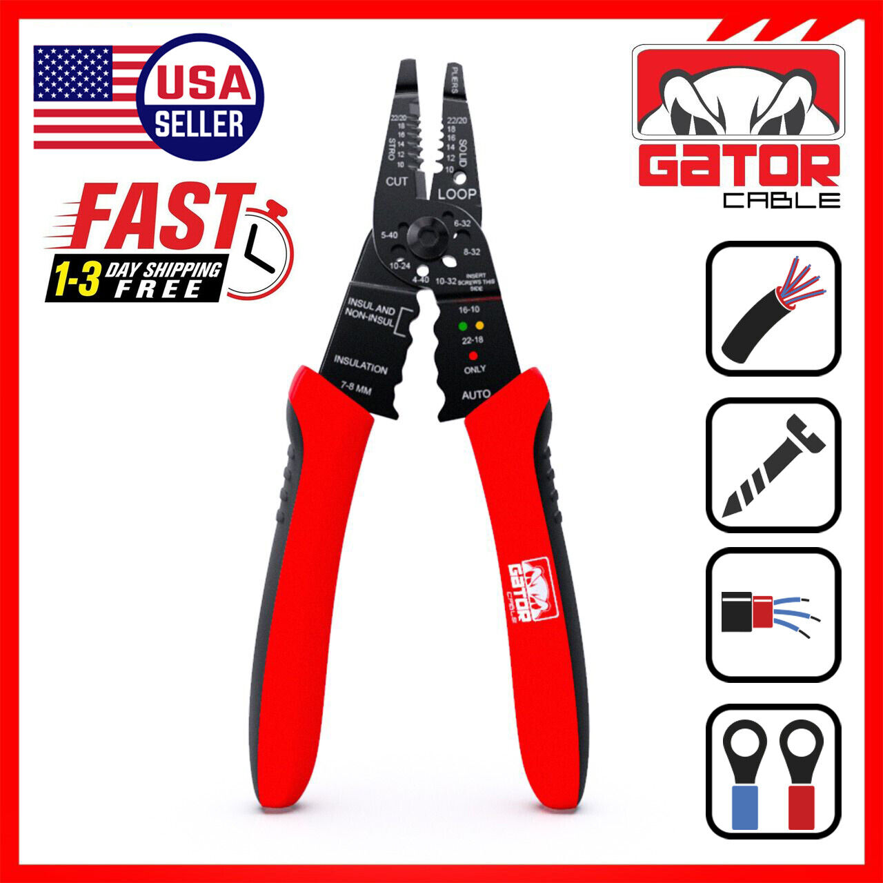 Wire Cable Screws Stripper Cutter Crimper Shearer Snipper Pliers Grip Multi-Tool