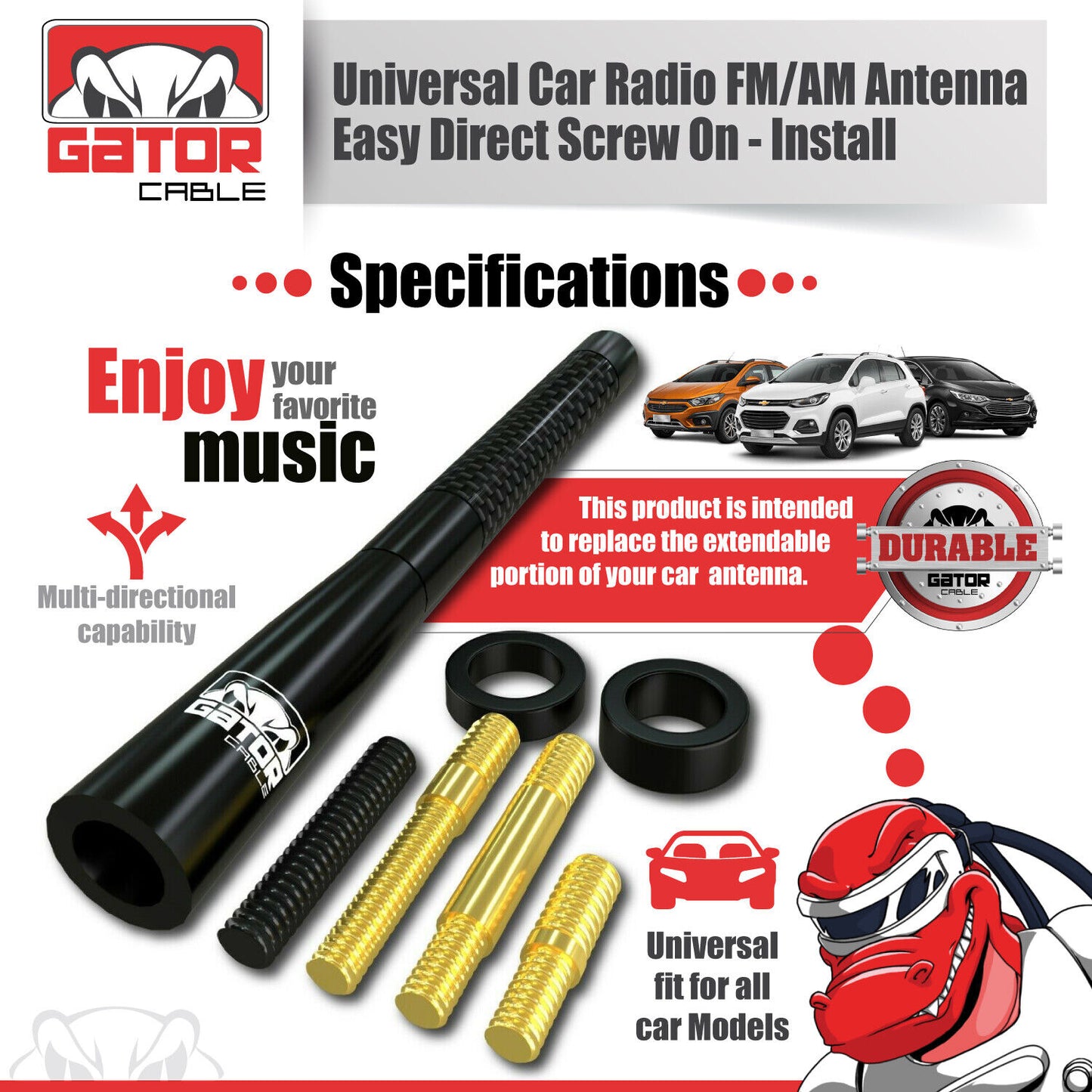 Universal Car AM/FM Radio Antenna Screw On Alloy Carbon Fiber 4.7" Truck Van Car