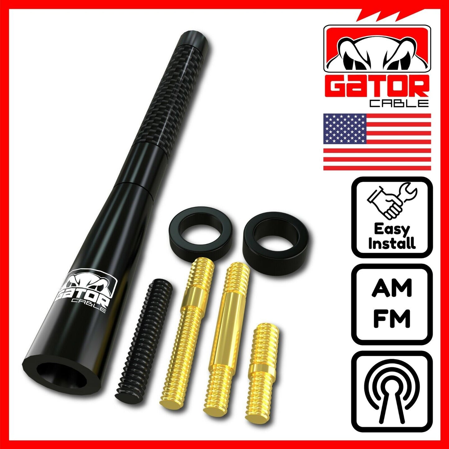 Universal Car AM/FM Radio Antenna Screw On Alloy Carbon Fiber 4.7" Truck Van Car