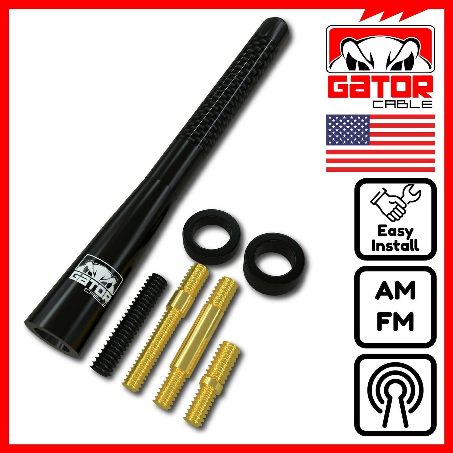 Universal Car AM/FM Radio Antenna Screw On Alloy Carbon Fiber 4.7" Truck Van Car