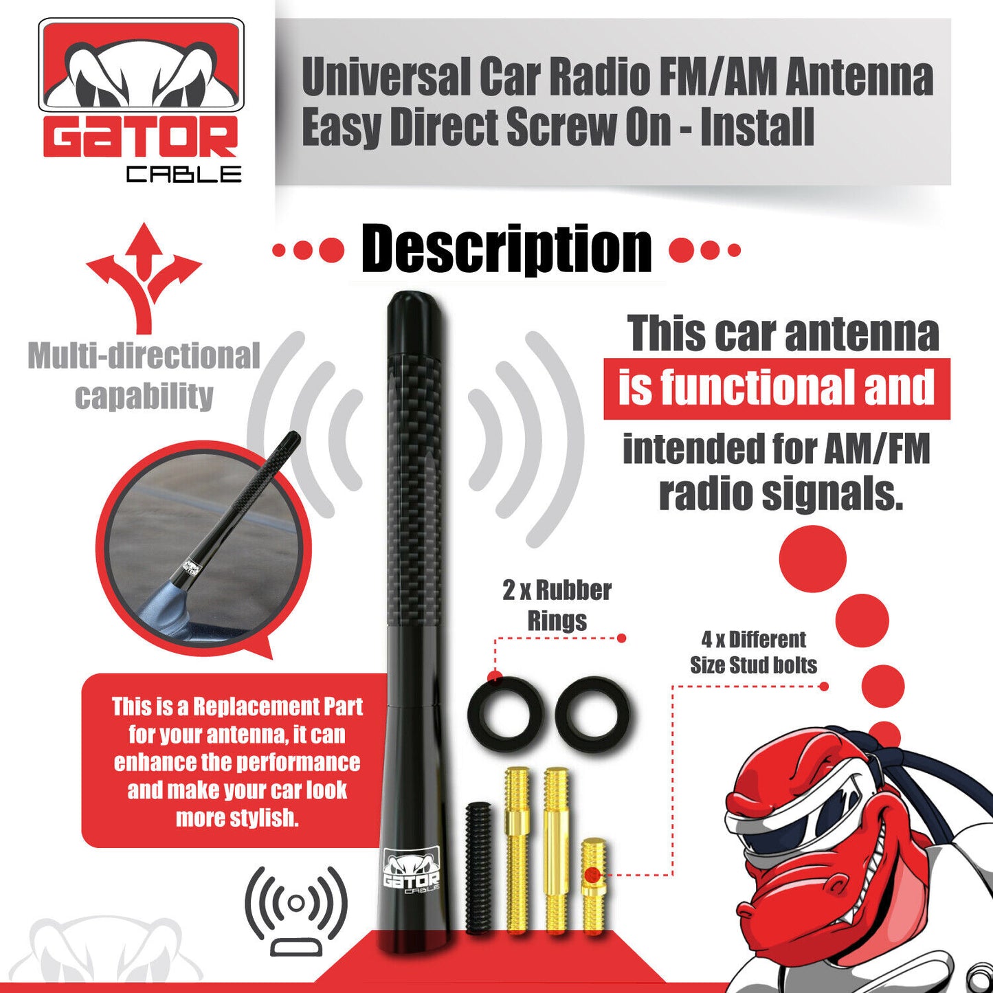 Universal Car AM/FM Radio Antenna Screw On Alloy Carbon Fiber 4.7" Truck Van Car