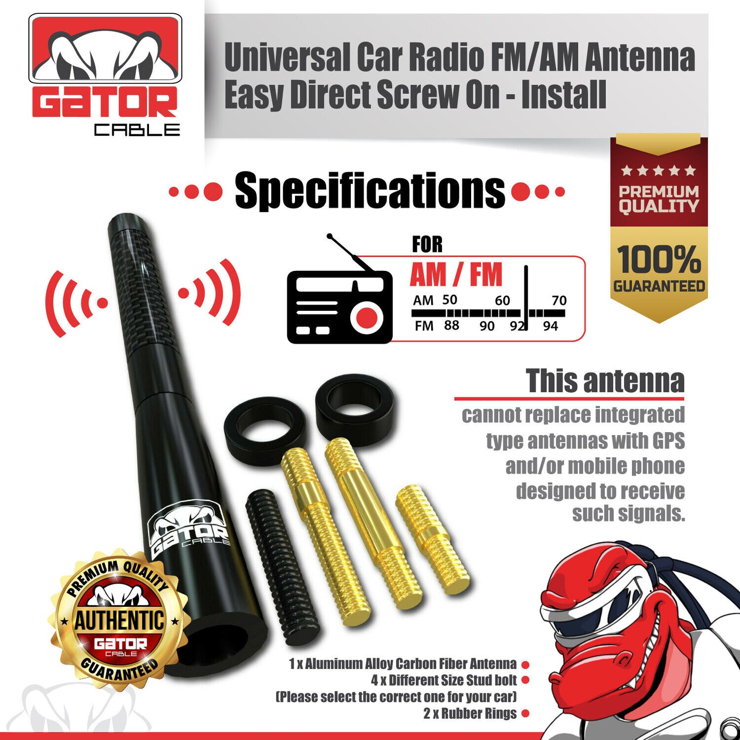 Universal Car AM/FM Radio Antenna Screw On Alloy Carbon Fiber 4.7" Truck Van Car
