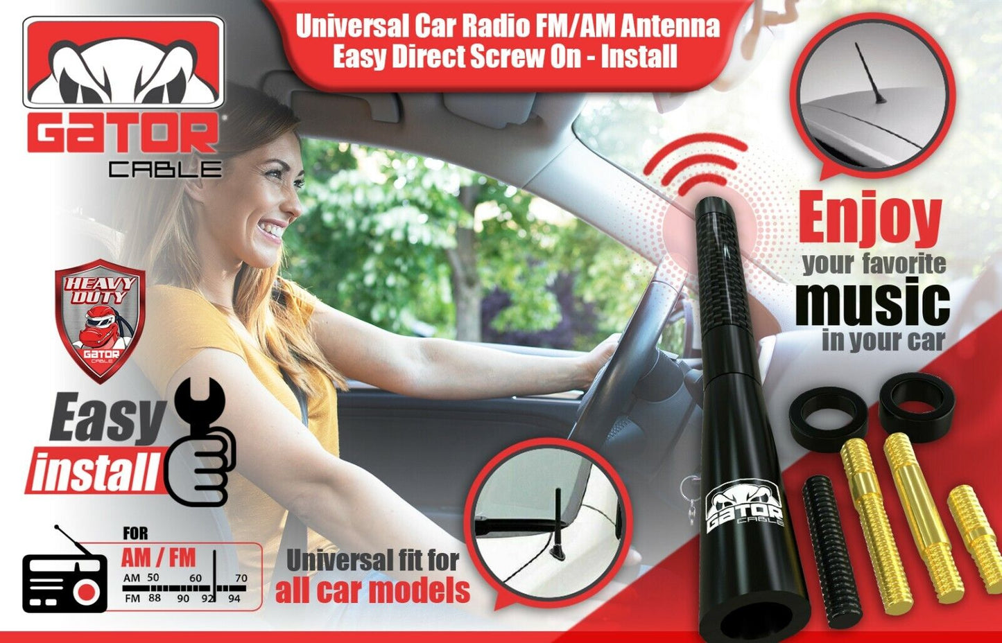 Universal Car AM/FM Radio Antenna Screw On Alloy Carbon Fiber 4.7" Truck Van Car