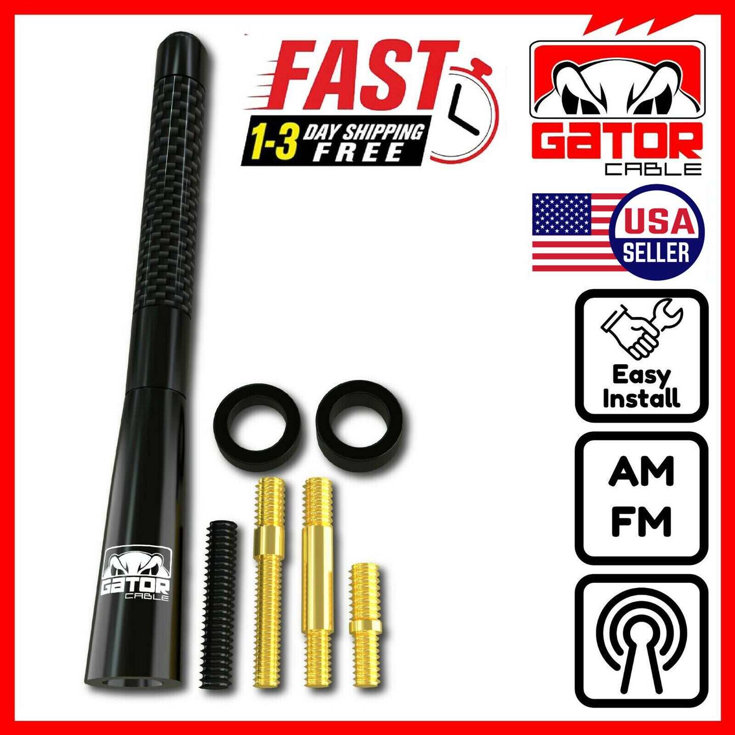 Universal Car AM/FM Radio Antenna Screw On Alloy Carbon Fiber 4.7" Truck Van Car