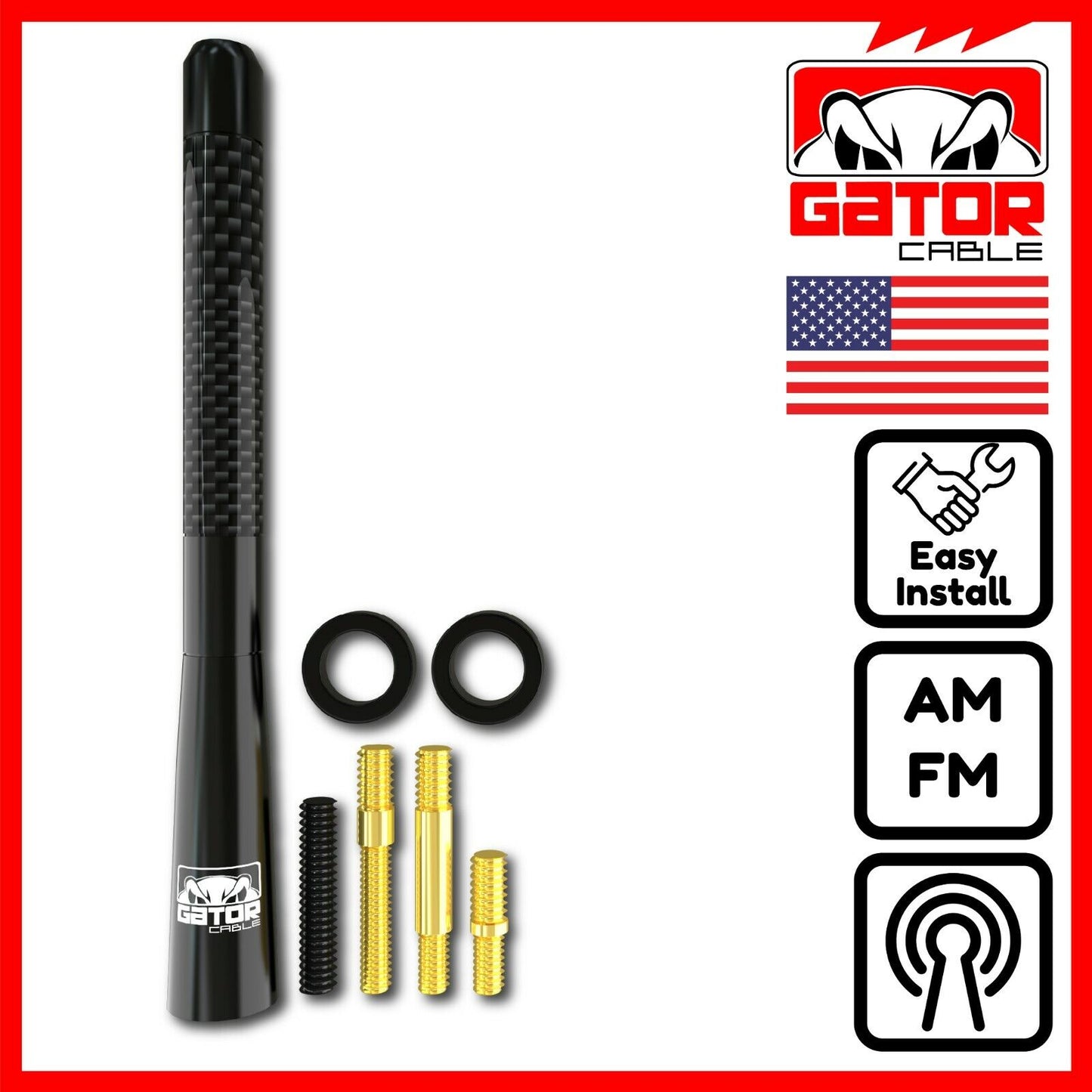 Universal Car AM/FM Radio Antenna Screw On Alloy Carbon Fiber 4.7" Truck Van Car