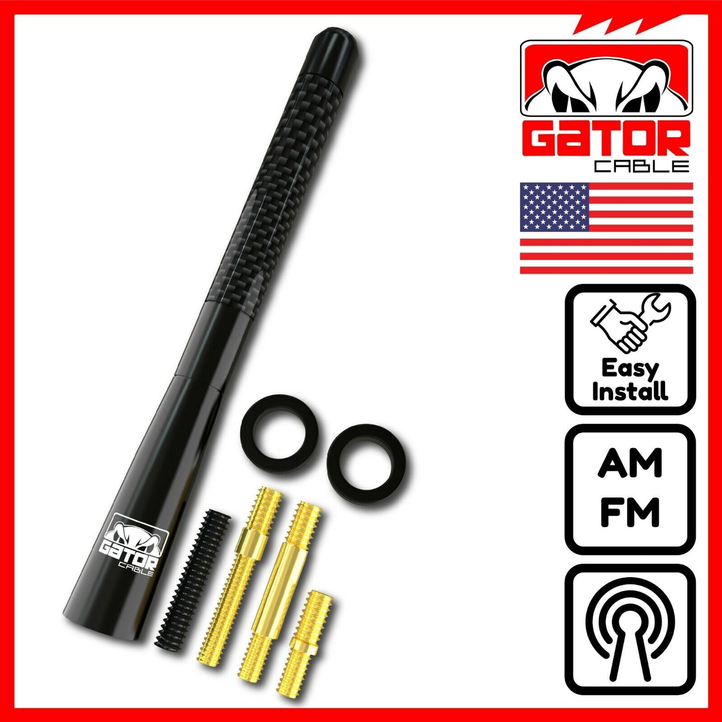 Universal Car AM/FM Radio Antenna Screw On Alloy Carbon Fiber 4.7" Truck Van Car