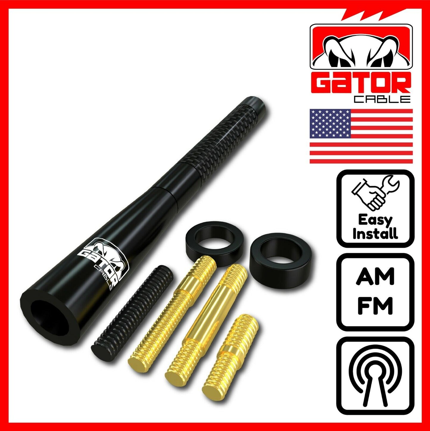 Universal Car AM/FM Radio Antenna Screw On Alloy Carbon Fiber 4.7" Truck Van Car
