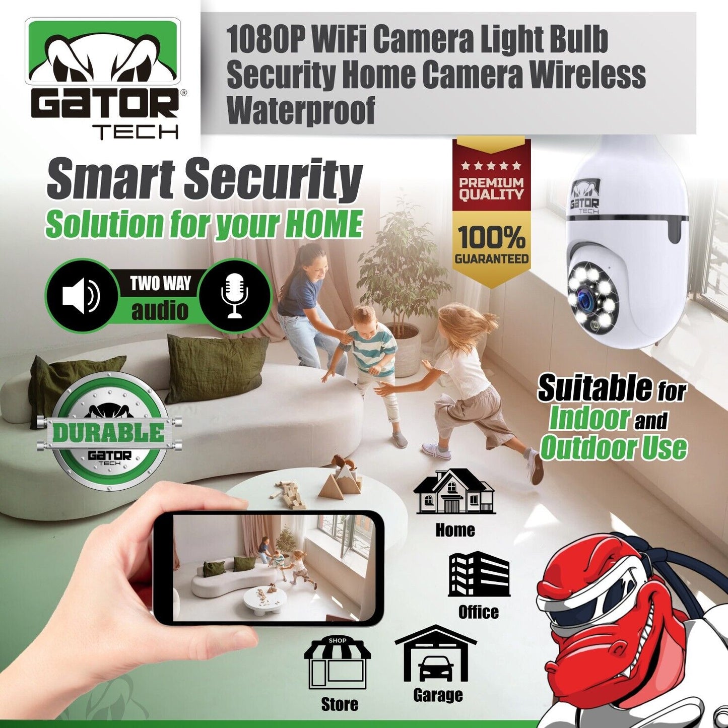 WiFi Wireless Security Camera HD 1080P IR Night Light Bulb Home Waterproof IP66