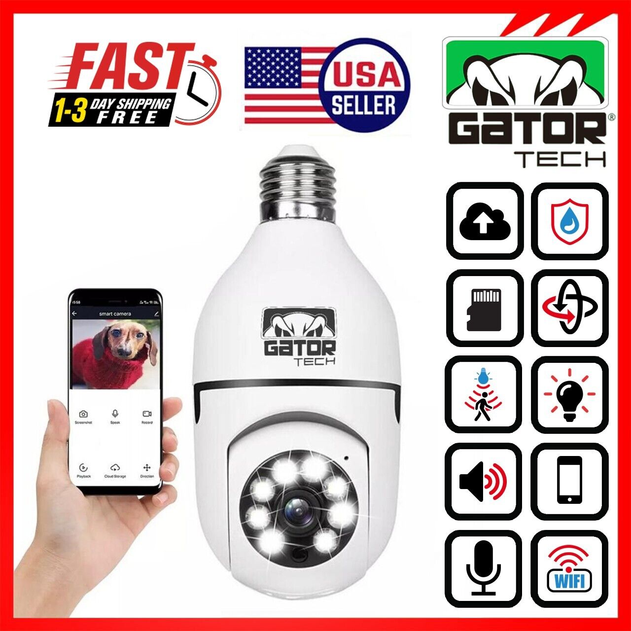 WiFi Wireless Security Camera HD 1080P IR Night Light Bulb Home Waterproof IP66